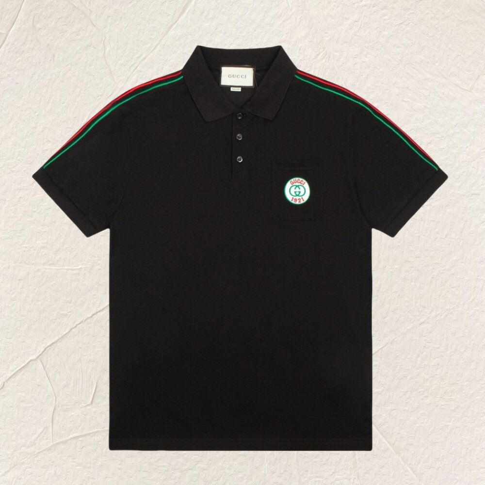 Gucci Logo Stripe Polo Shirt (Black)